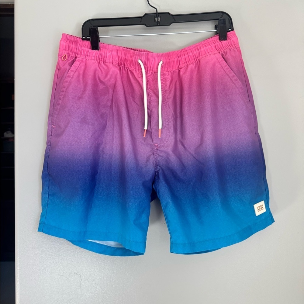 Scotch & Soda Ombré Swim Trunks XL Blue Drawstring Resort Beachwear Streetwear